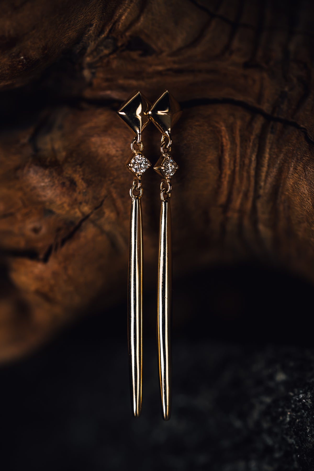 14k Yellow Gold Diamond Drop Earrings
