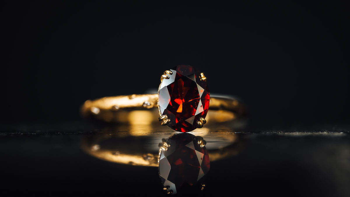 14k Yellow Gold Mozambique Garnet and Diamond Ring