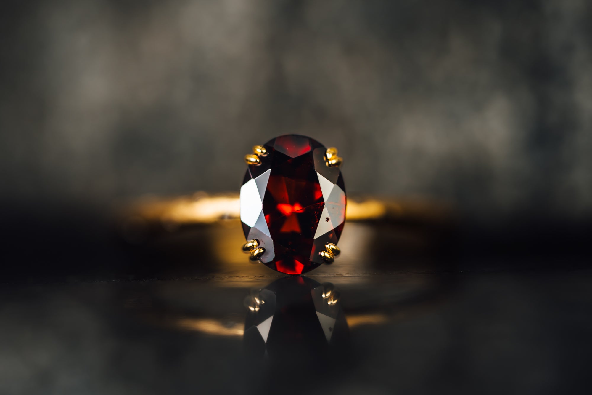 14k Yellow Gold Mozambique Garnet and Diamond Ring