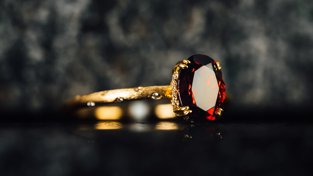 14k Yellow Gold Mozambique Garnet and Diamond Ring