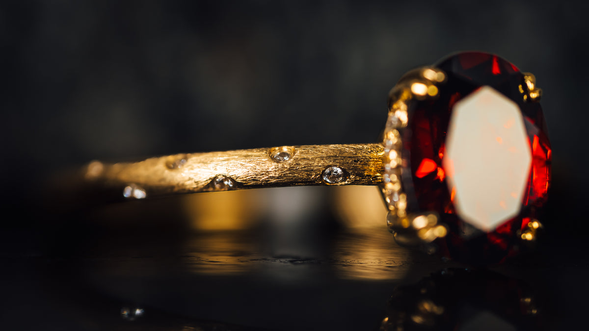 14k Yellow Gold Mozambique Garnet and Diamond Ring