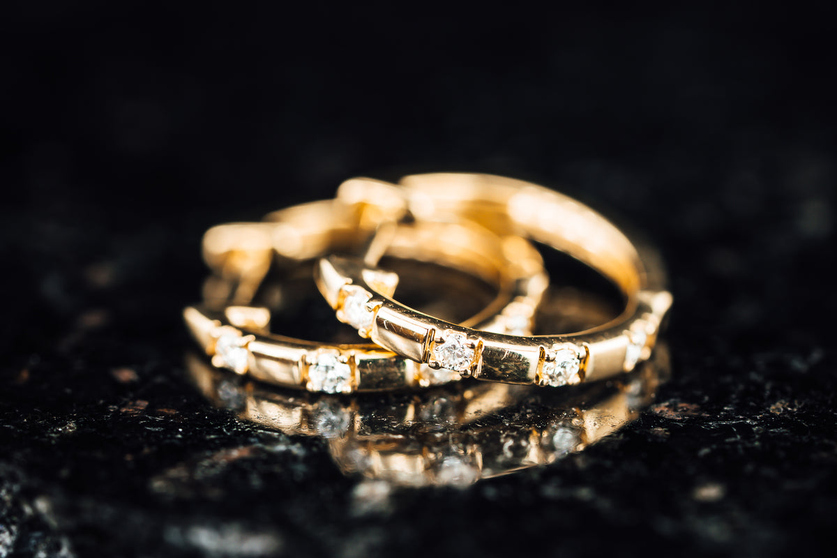 14k Yellow Gold Diamond Huggie Hoop Earrings