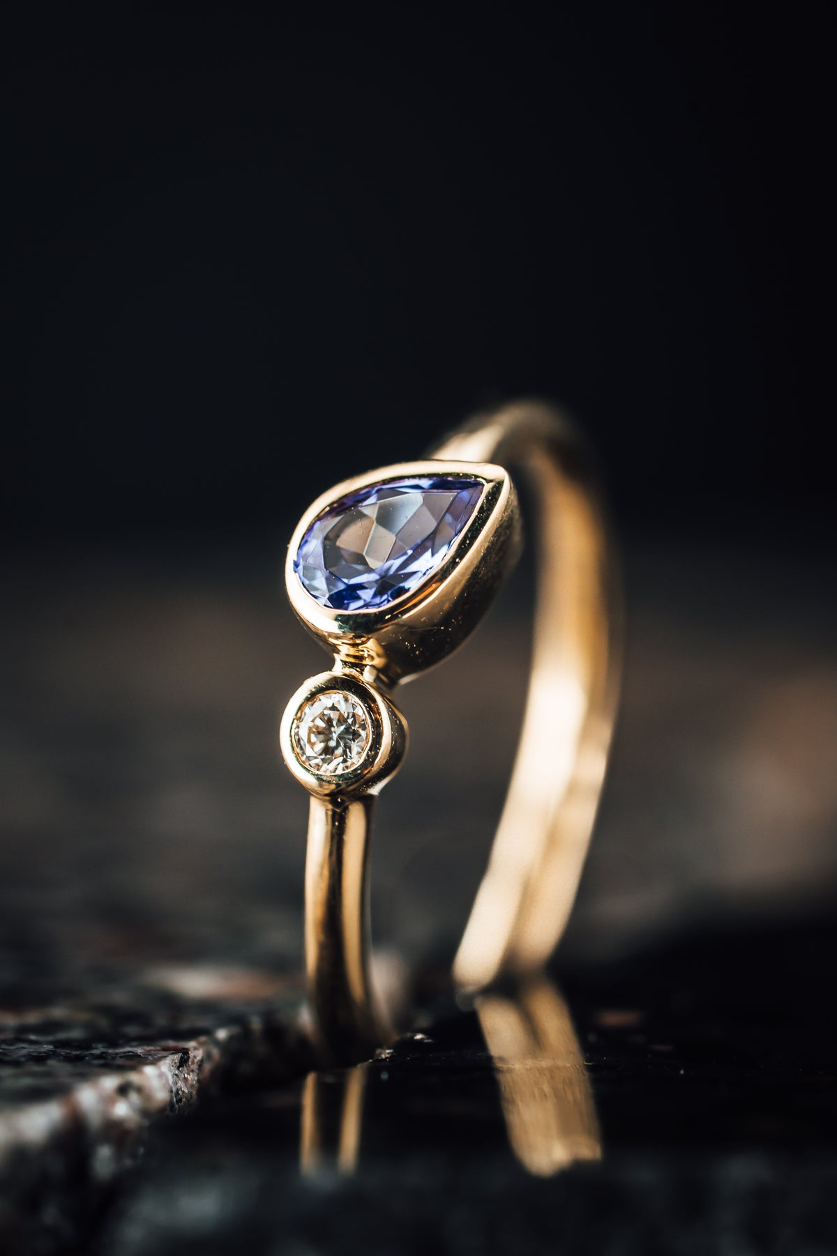 14k Yellow Gold Tanzanite and Diamond Ring
