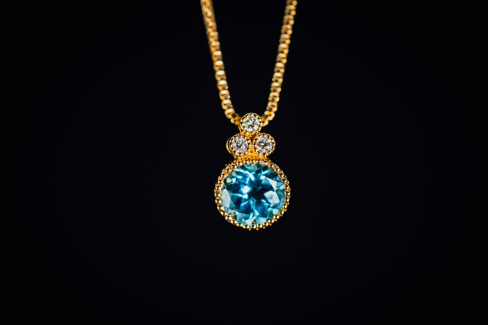 14k Yellow Gold Blue Topaz and Diamond Pendant