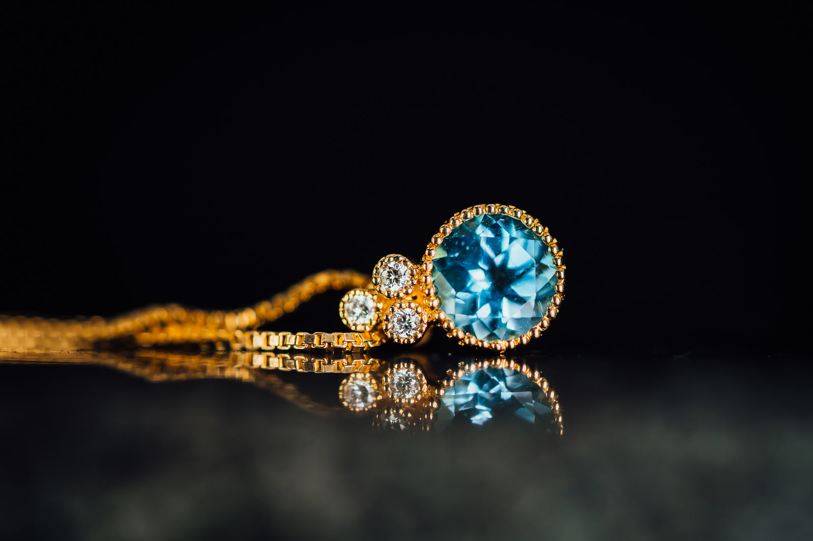 14k Yellow Gold Blue Topaz and Diamond Pendant