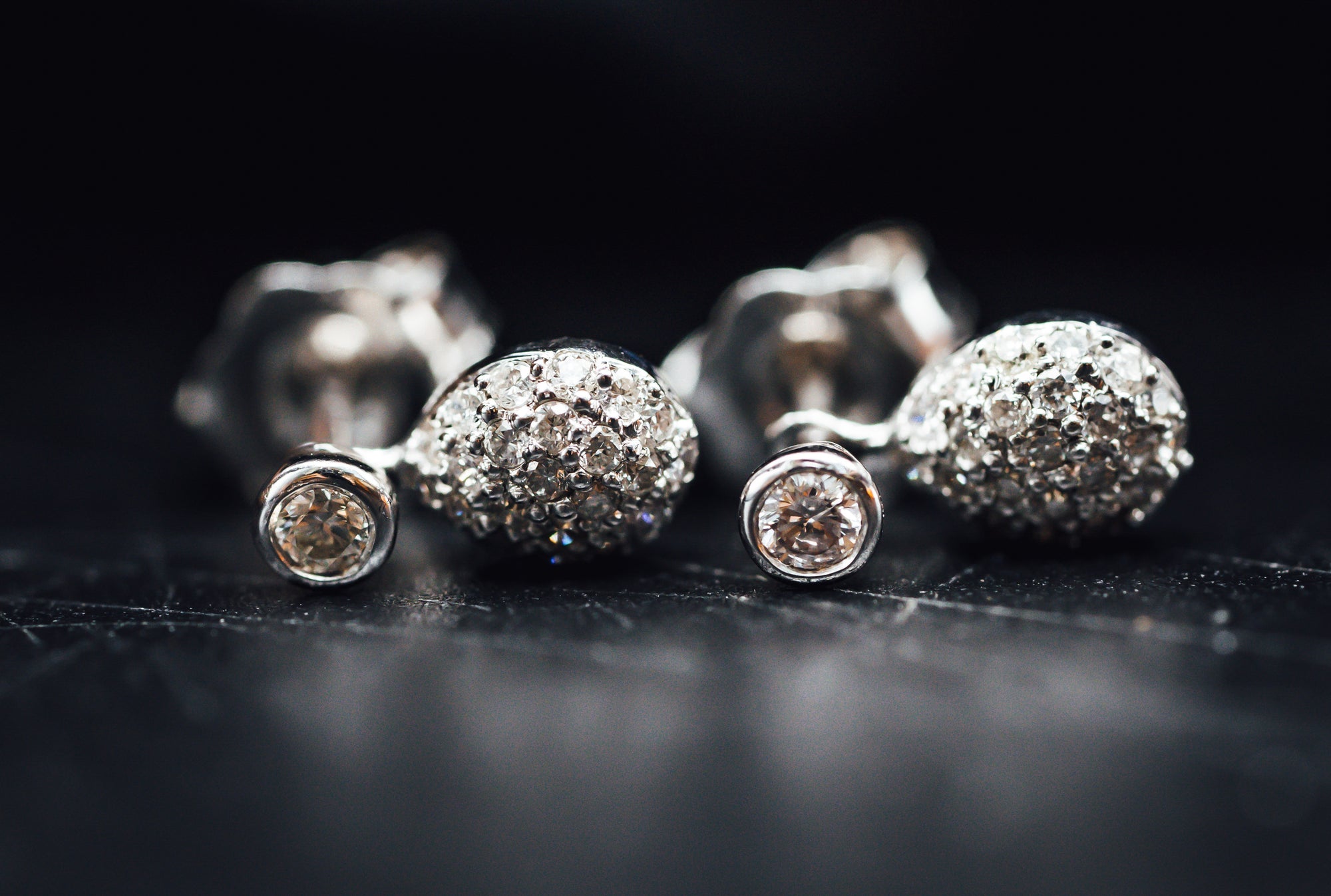 14k White Gold Diamond Stud and Pave' Drop Earrings