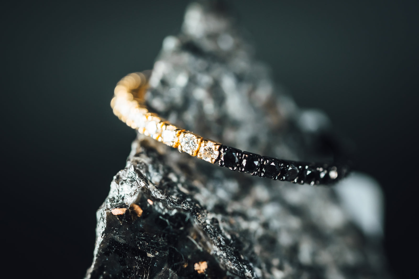 18k Yellow Gold Black and White Diamond Ring