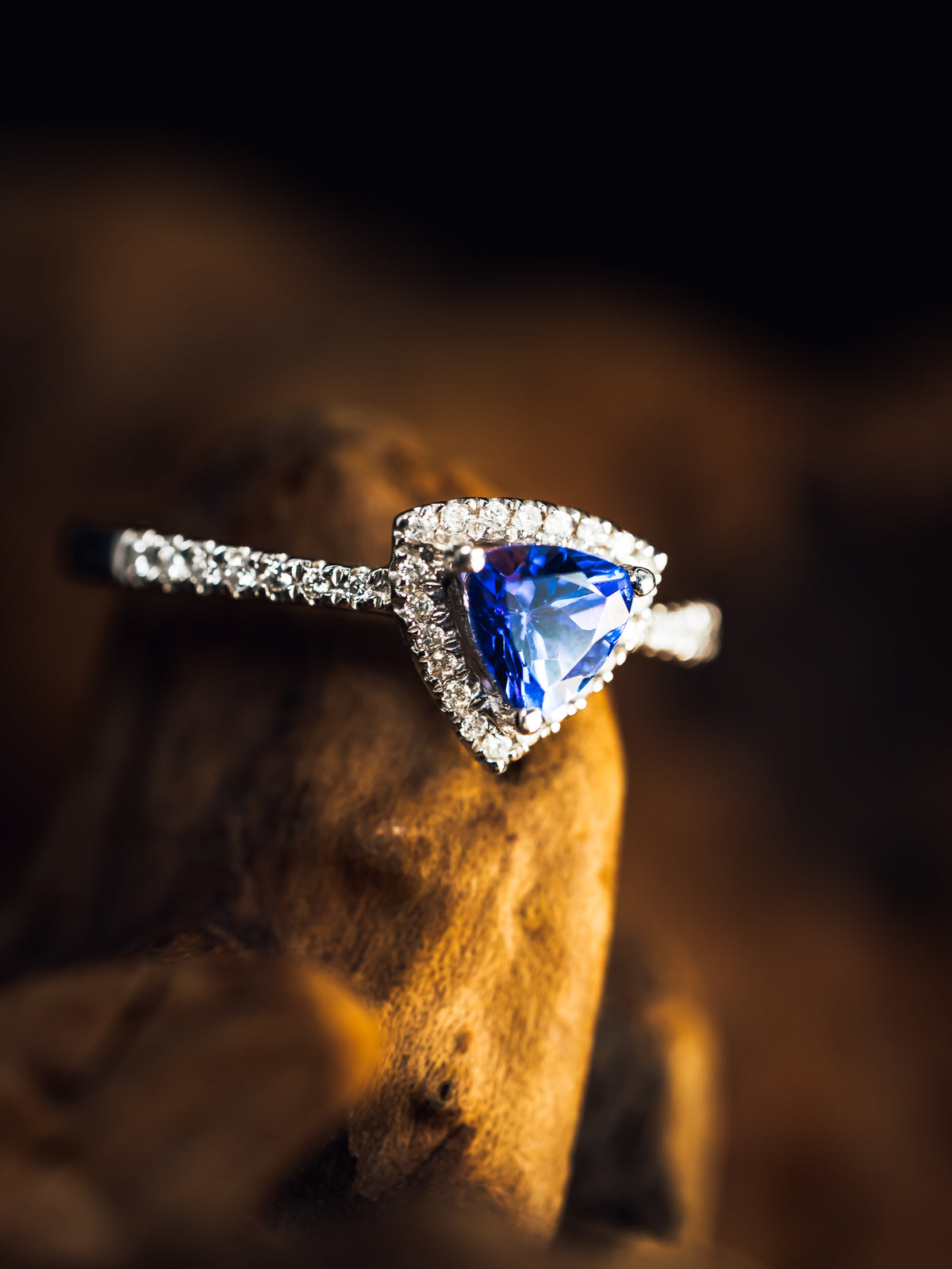 14k White Gold Trillion Tanzanite and Diamond Ring