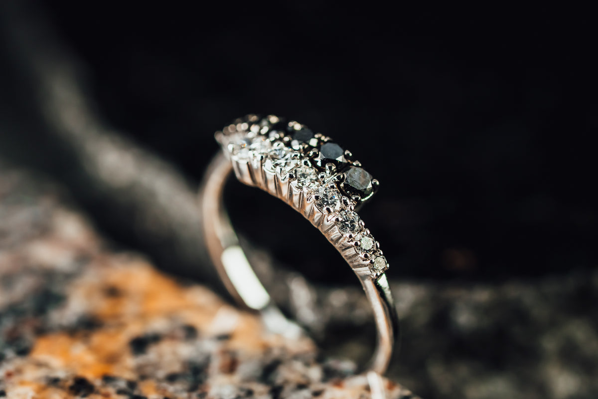 18k White Gold Black and White Diamond Bypass Syle Ring