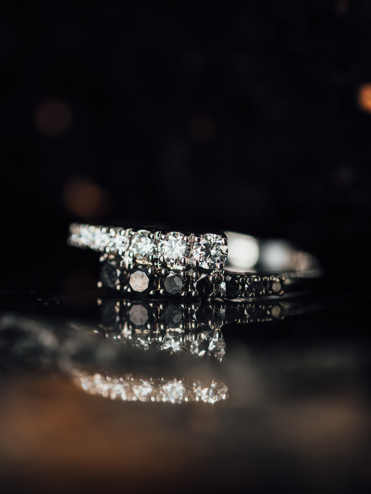 18k White Gold Black and White Diamond Bypass Syle Ring