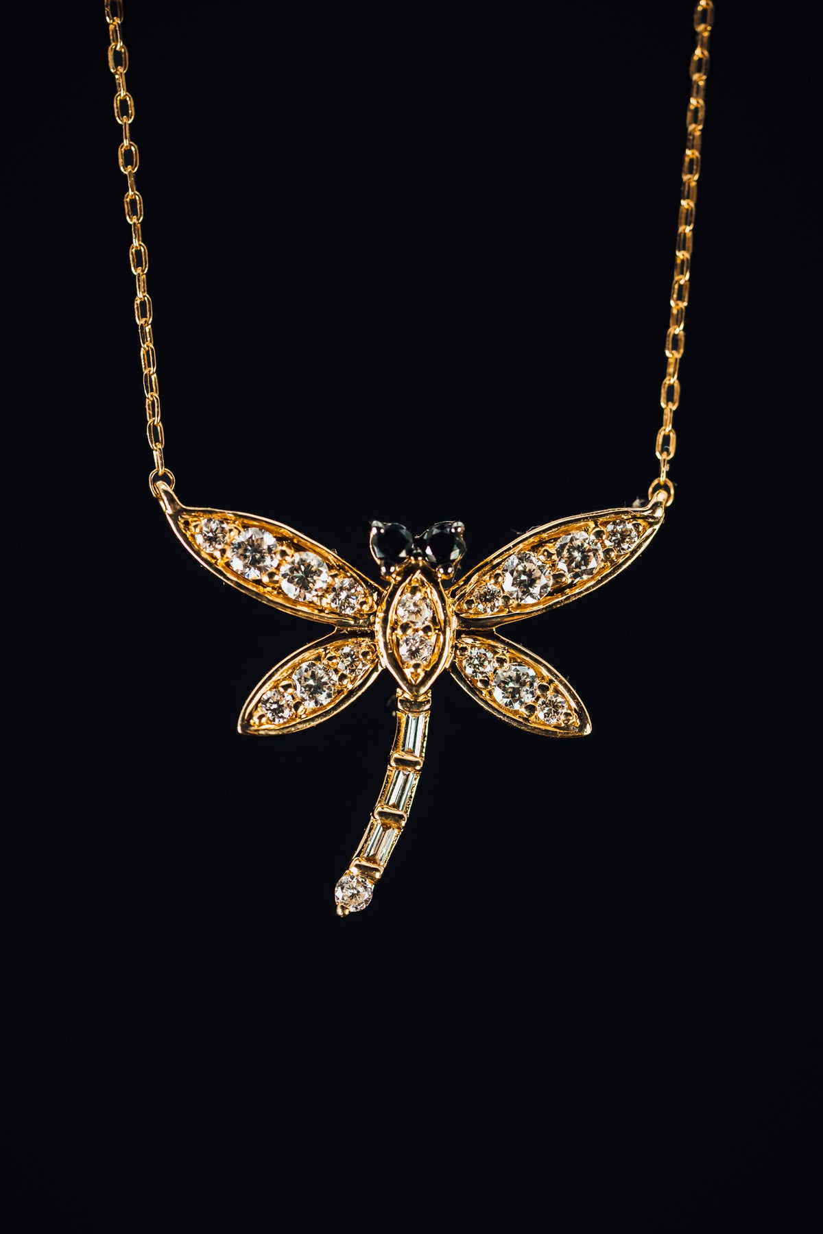 18k Yellow Gold Dragonfly Diamond Necklace