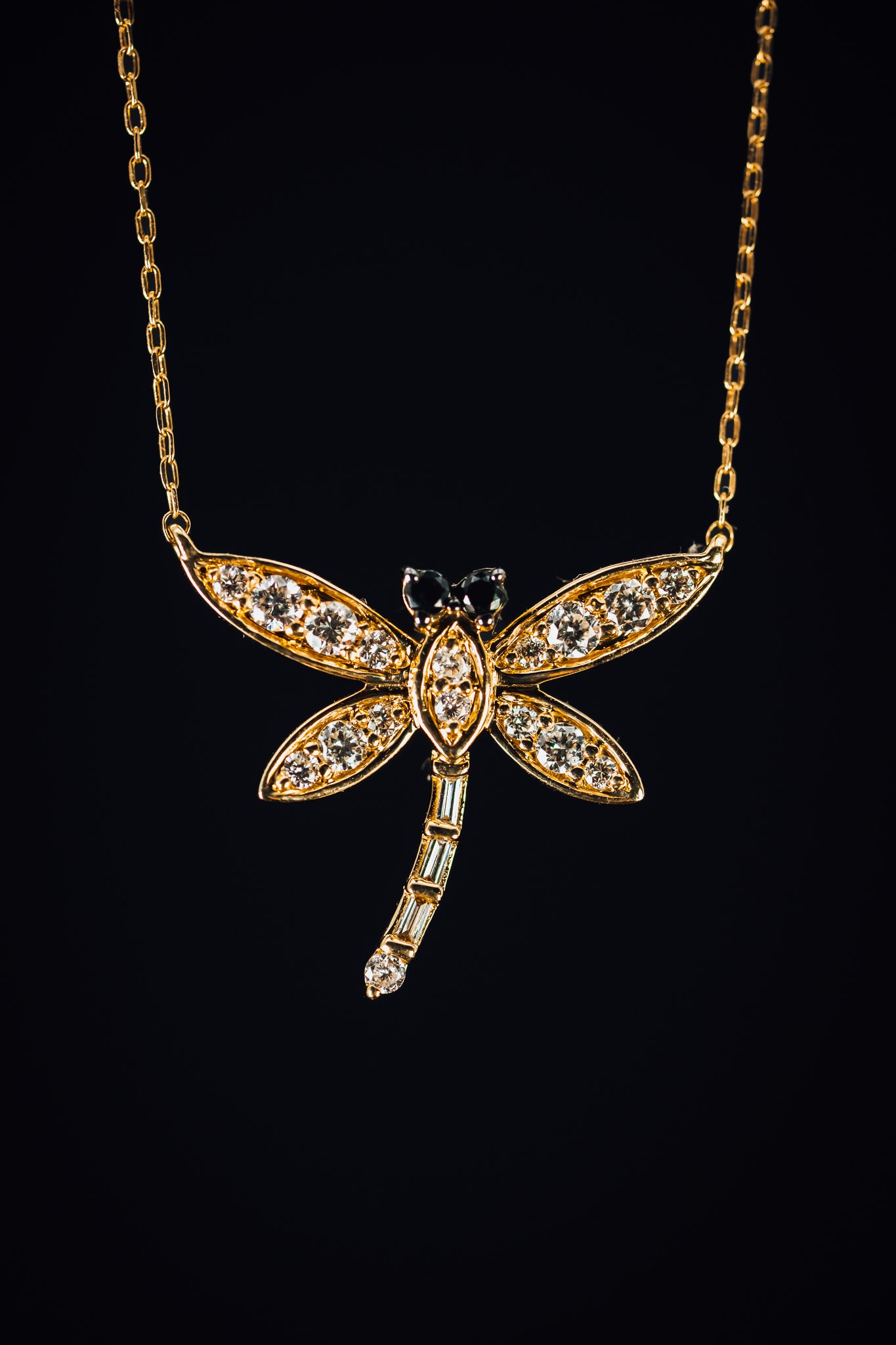 18k Yellow Gold Dragonfly Diamond Necklace
