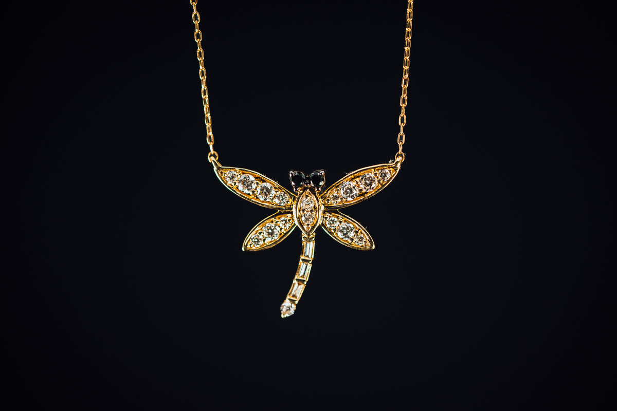 18k Yellow Gold Dragonfly Diamond Necklace