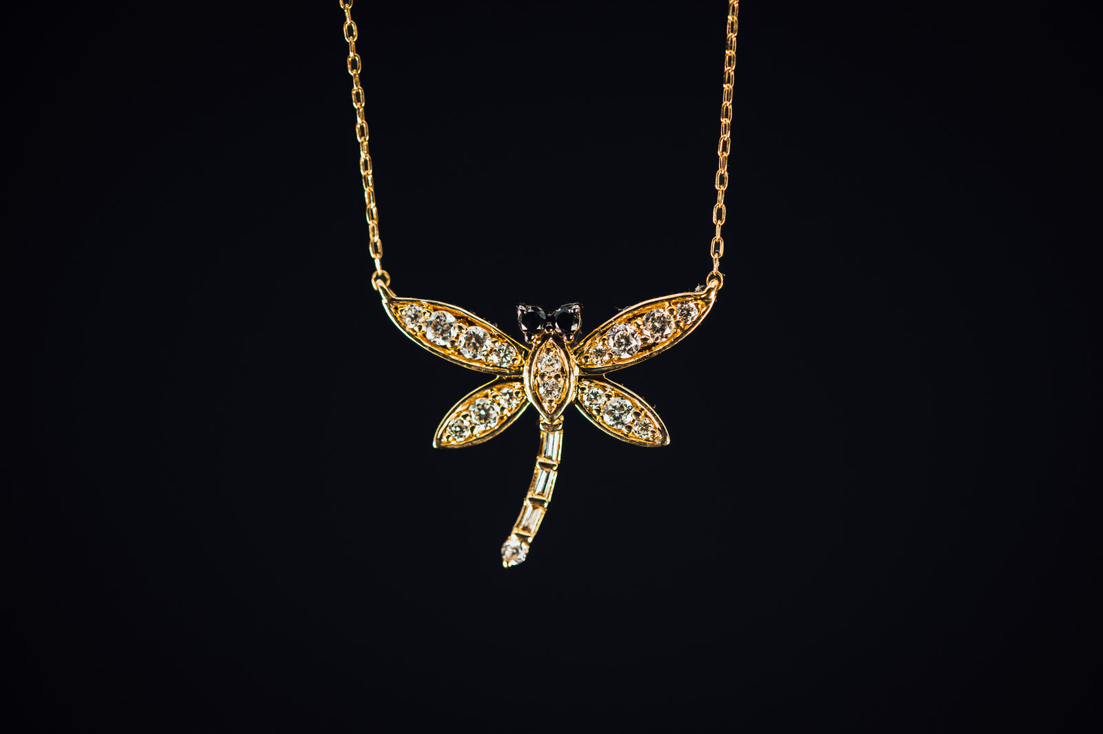 18k Yellow Gold Dragonfly Diamond Necklace