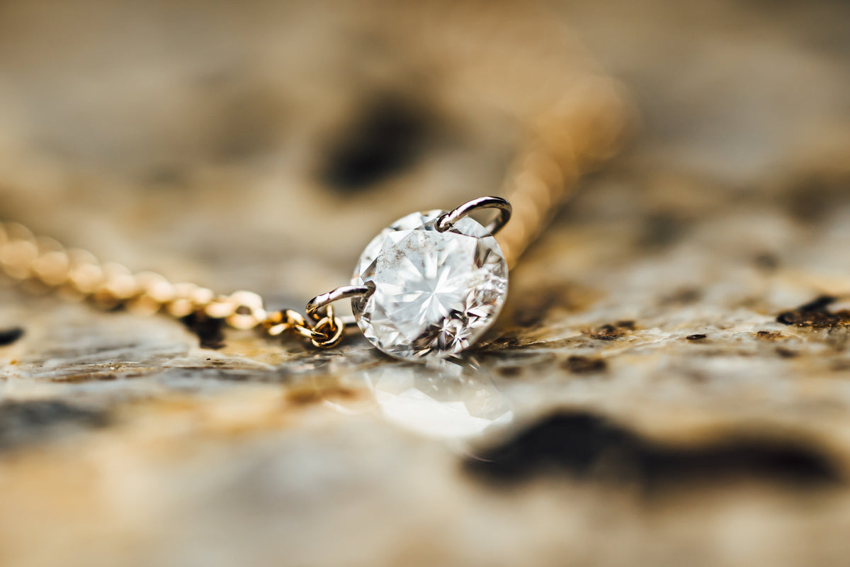 14k Yellow Gold Laser Drilled Dancing Diamond Necklace