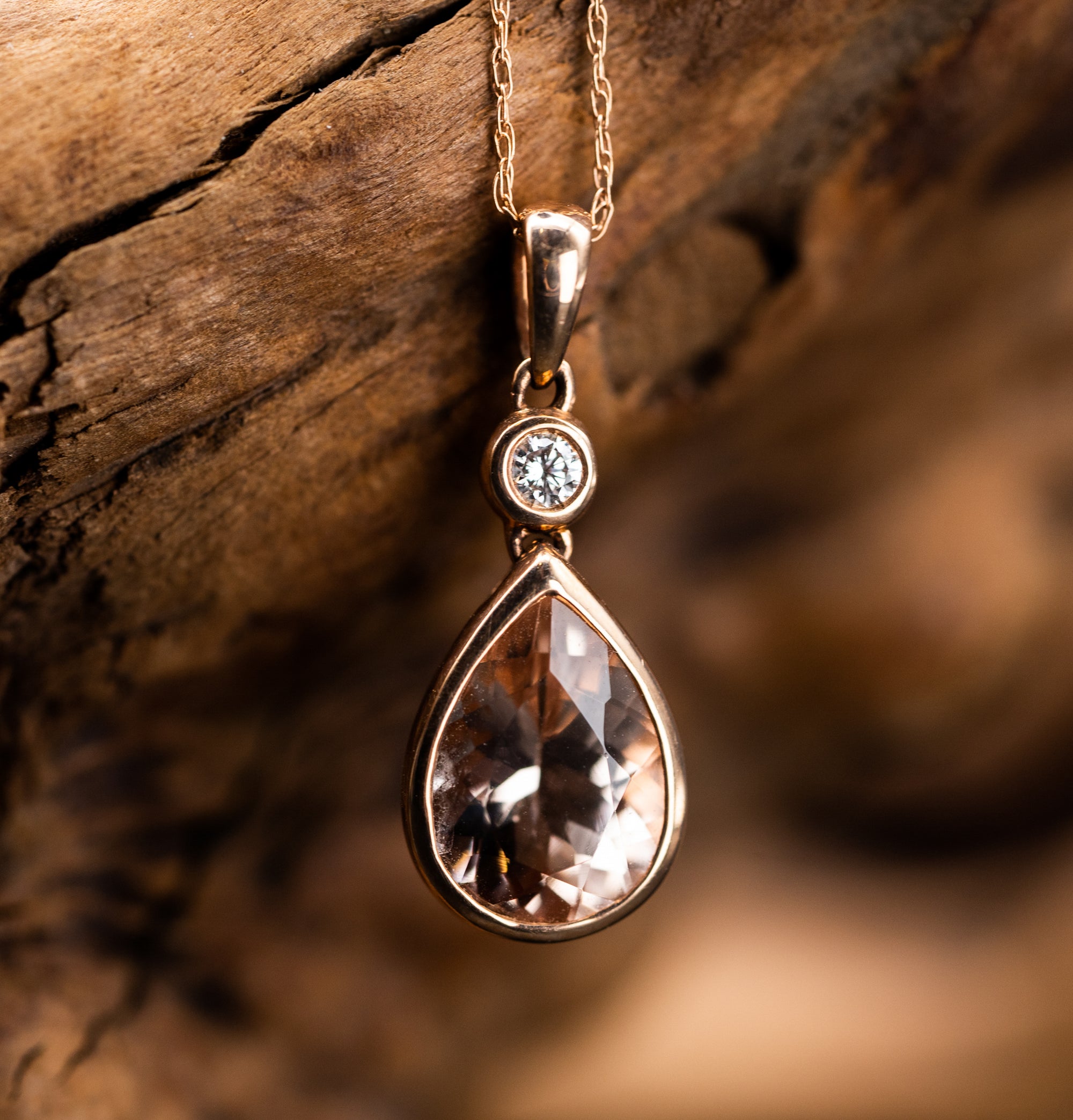 14k Rose Gold Morganite and Diamond Pendant