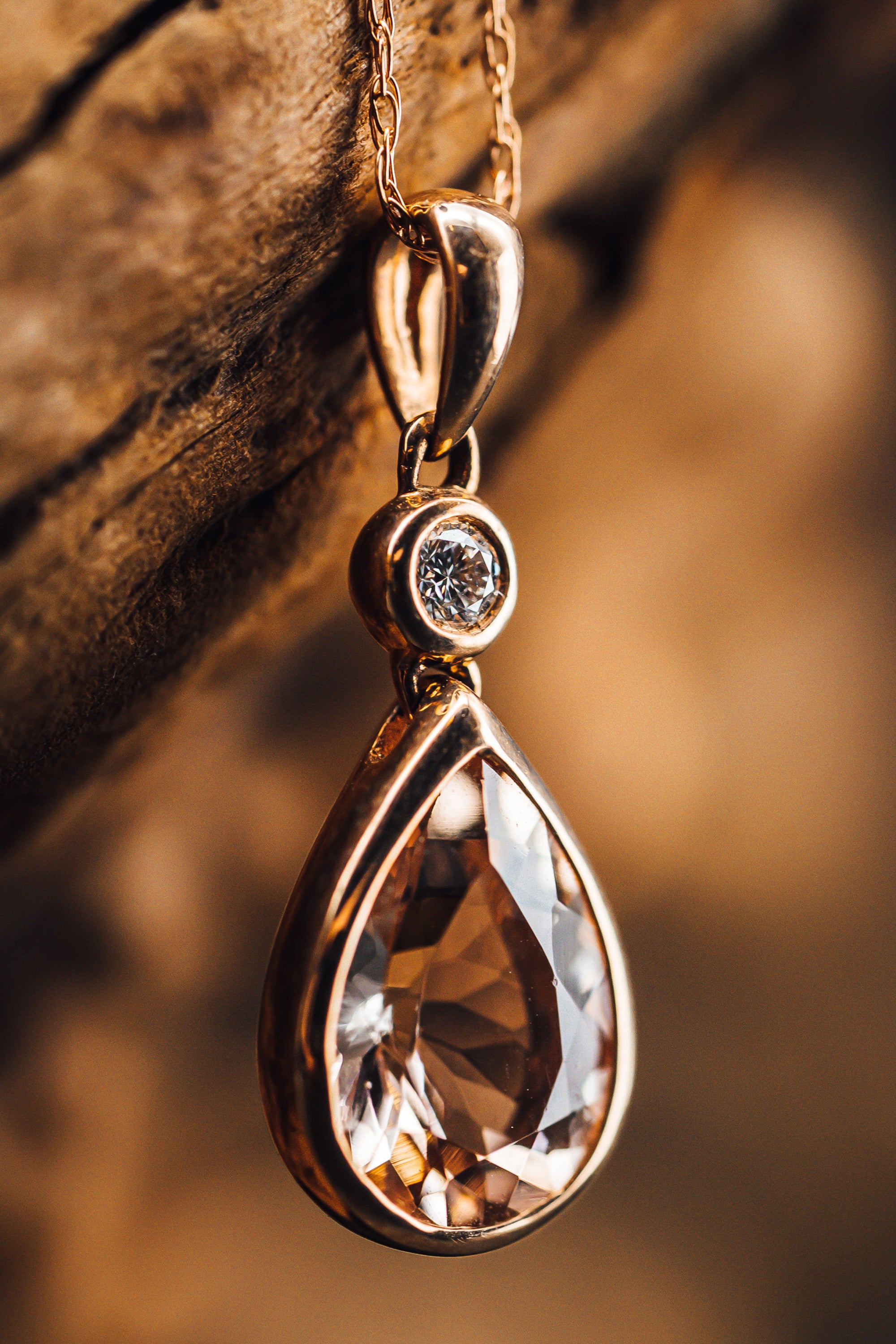 14k Rose Gold Morganite and Diamond Pendant