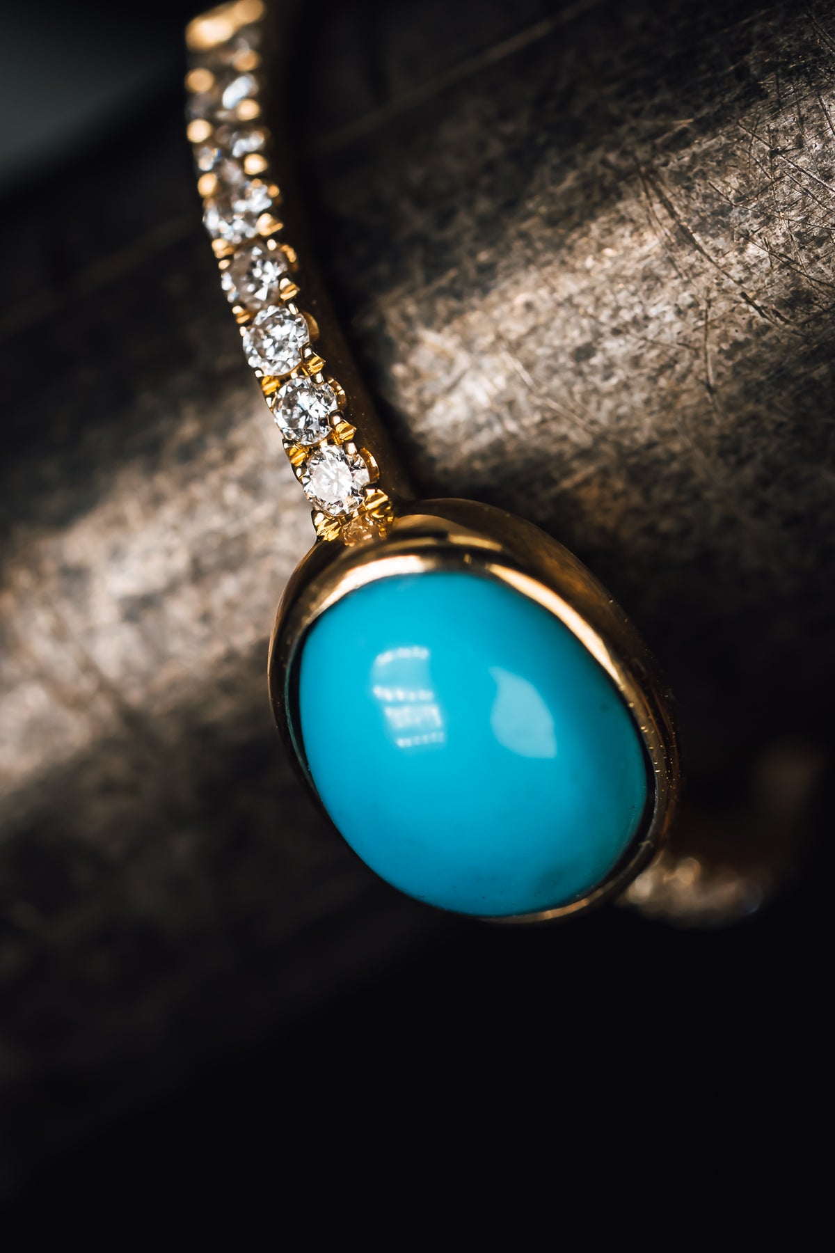 14k Yellow Gold Turquoise and Diamond Ring