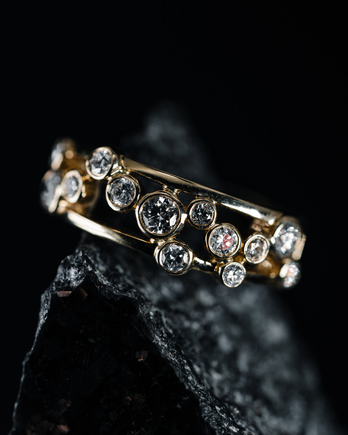 14k Yellow Gold Bezel Set Diamond Band