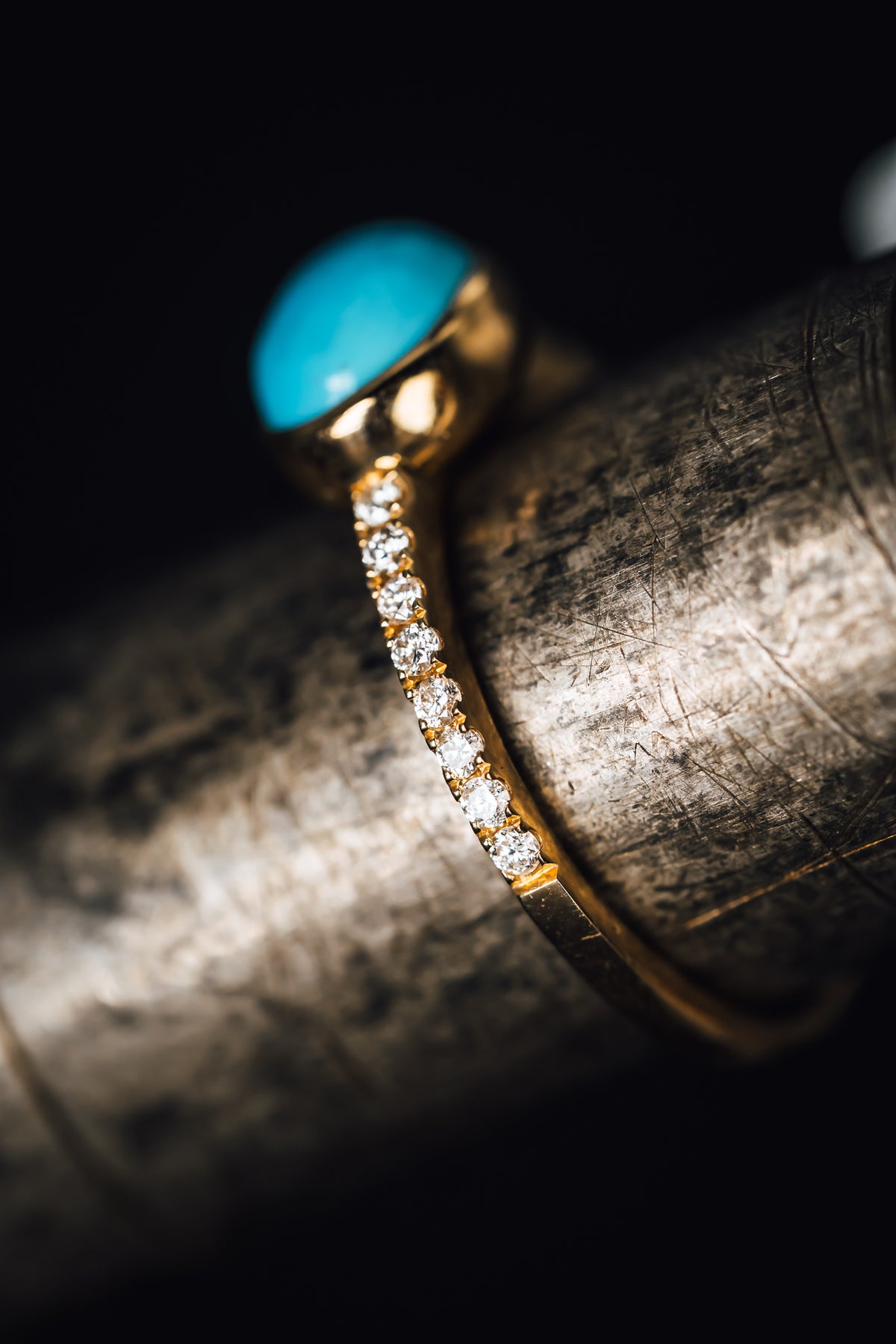 14k Yellow Gold Turquoise and Diamond Ring