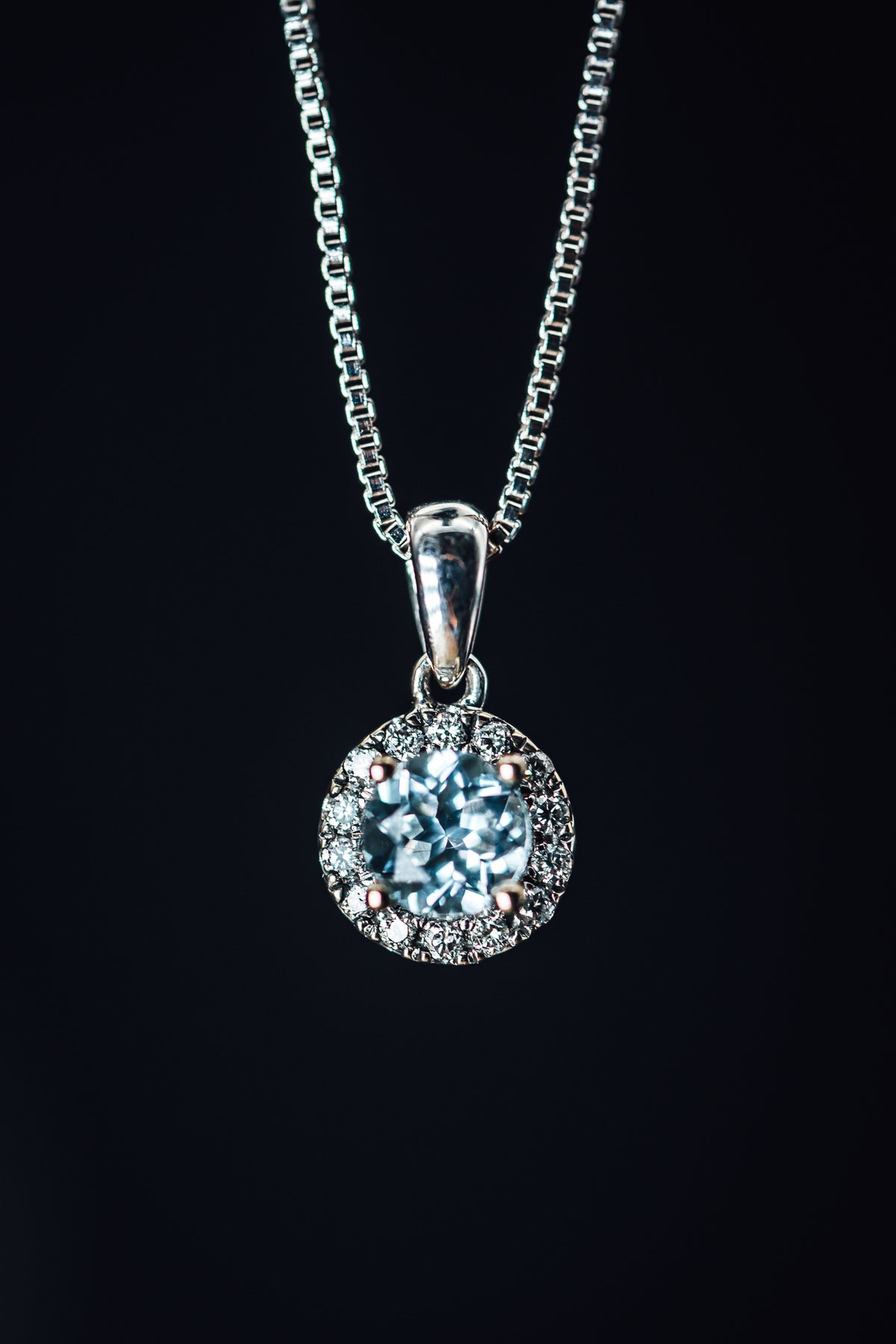 14k White Gold Aquamarine and Diamond Pendant