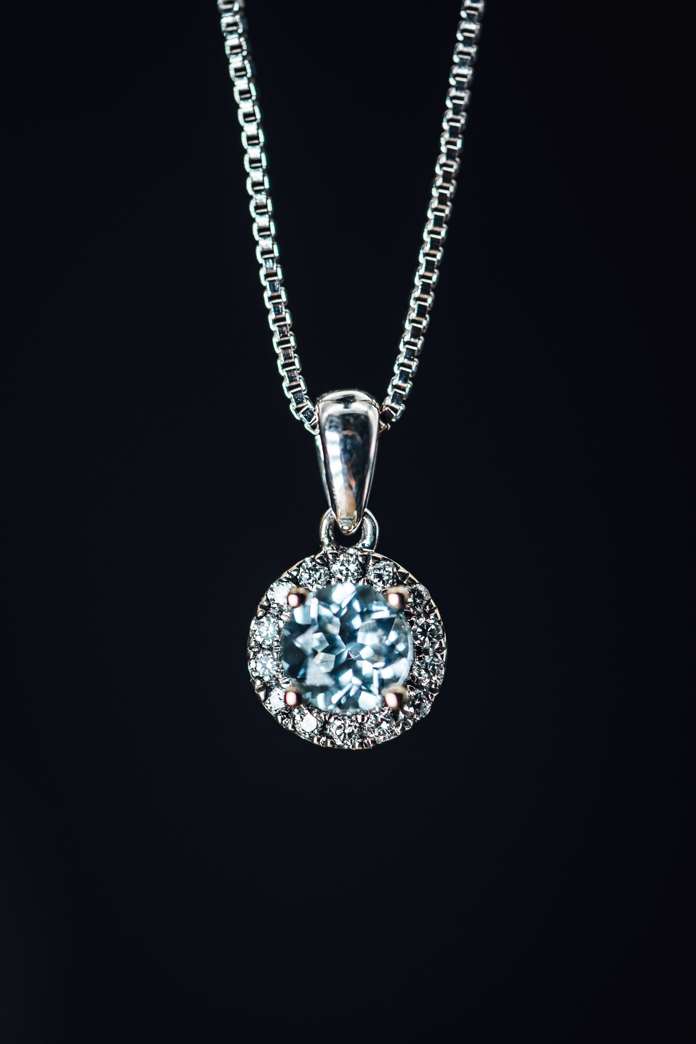 14k White Gold Aquamarine and Diamond Pendant
