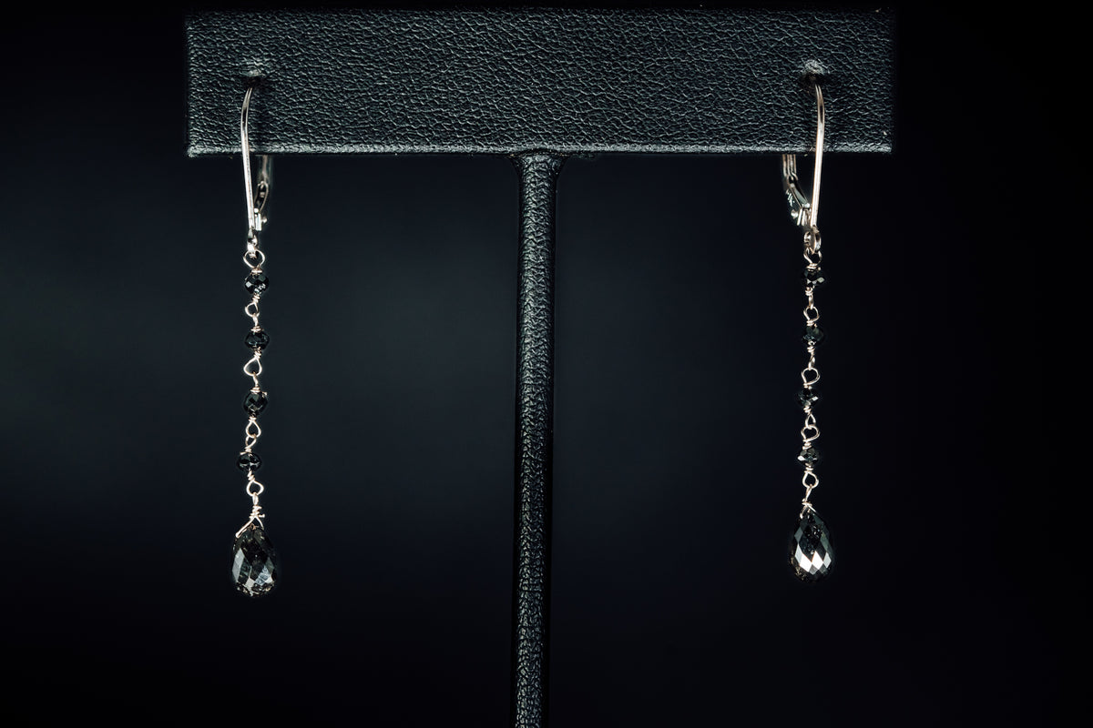 14k White Gold Link to Link Black Diamond Earrings