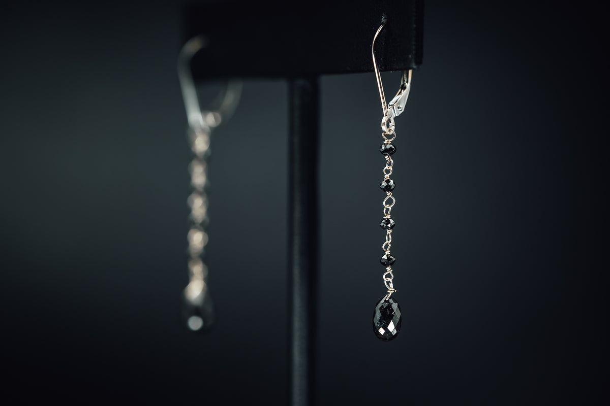 14k White Gold Link to Link Black Diamond Earrings