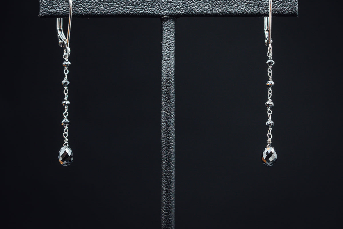 14k White Gold Link to Link Black Diamond Earrings