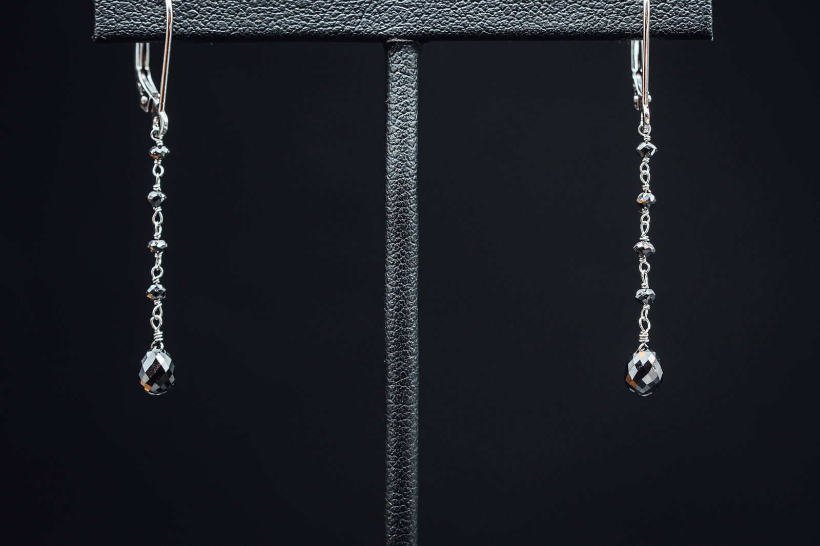 14k White Gold Link to Link Black Diamond Earrings