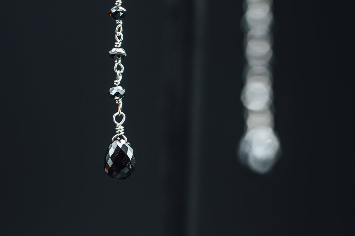 14k White Gold Link to Link Black Diamond Earrings