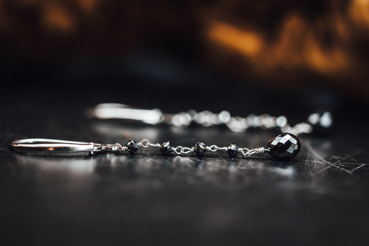 14k White Gold Link to Link Black Diamond Earrings