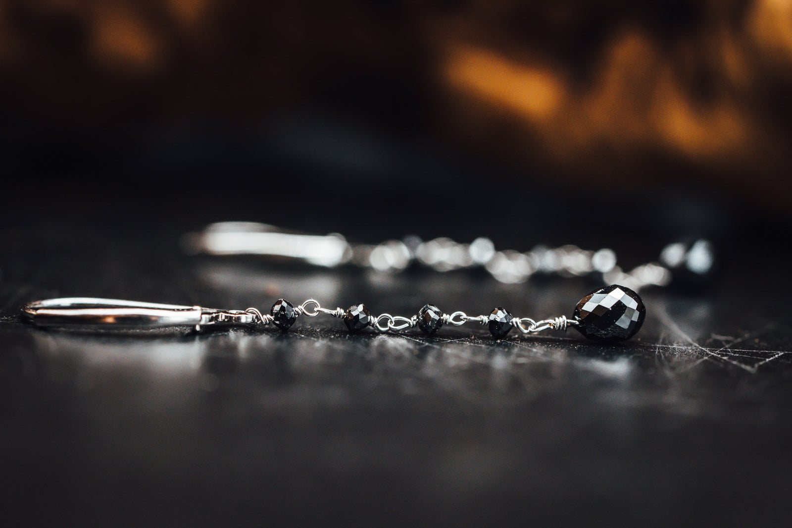 14k White Gold Link to Link Black Diamond Earrings