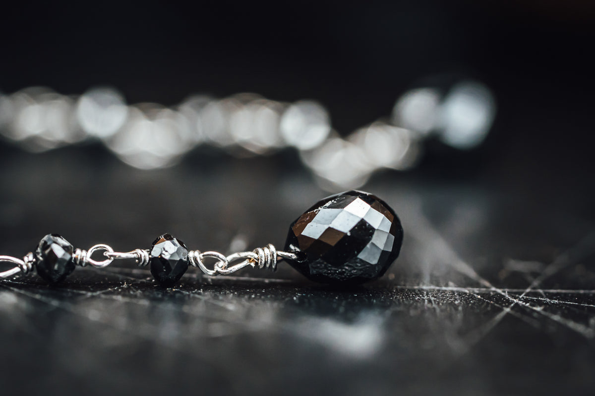 14k White Gold Link to Link Black Diamond Earrings