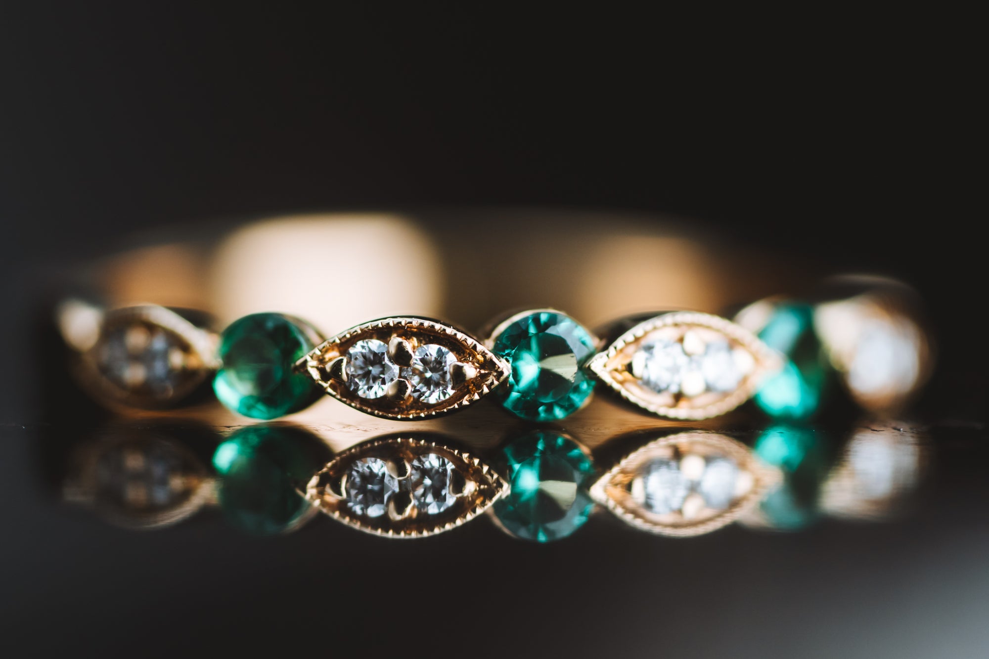 14k Yellow Gold Emerald and Diamond Anniversary Ring