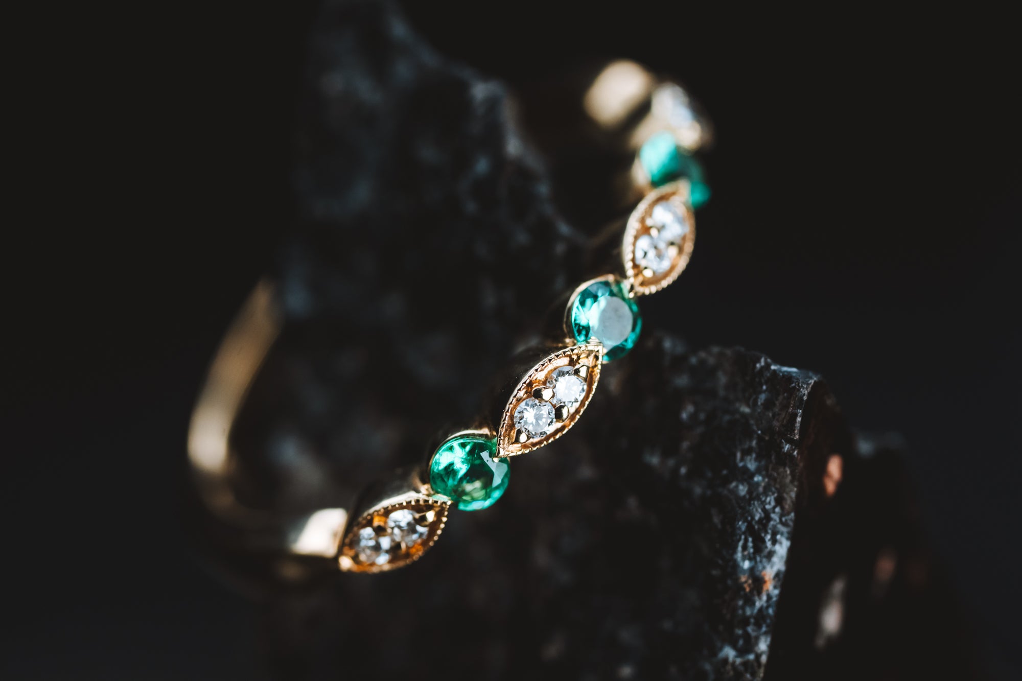 14k Yellow Gold Emerald and Diamond Anniversary Ring