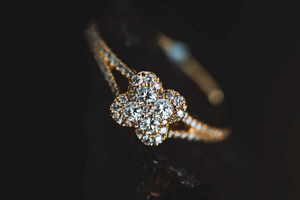 14k Yellow Gold and Diamond Flower Ring