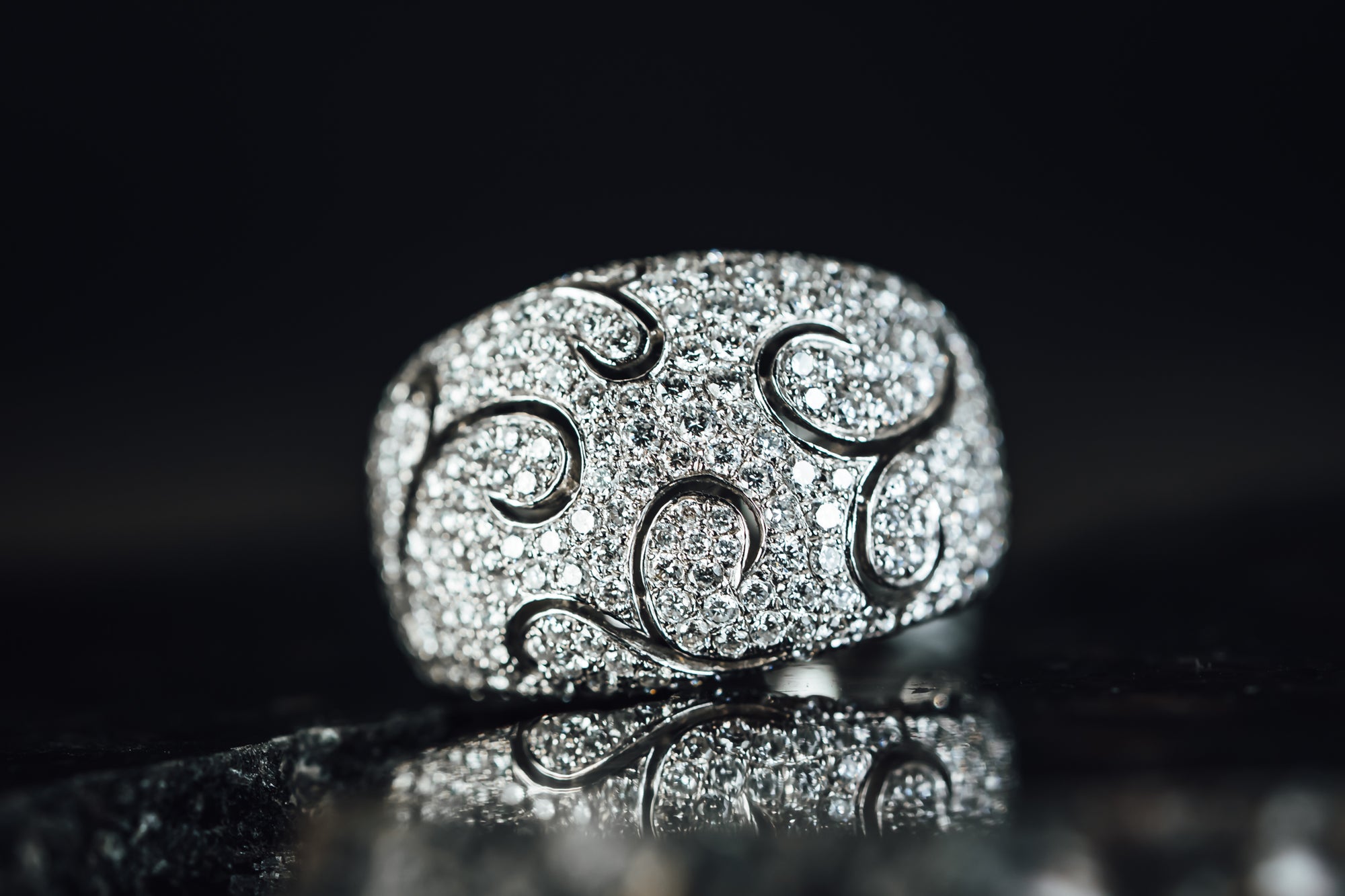 14k White Gold Pave' Diamond Ring