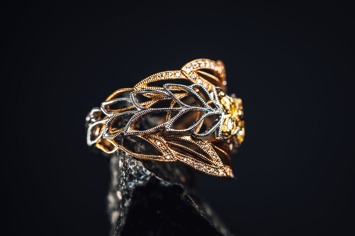 14k Tri-Color Yellow Diamond Ring