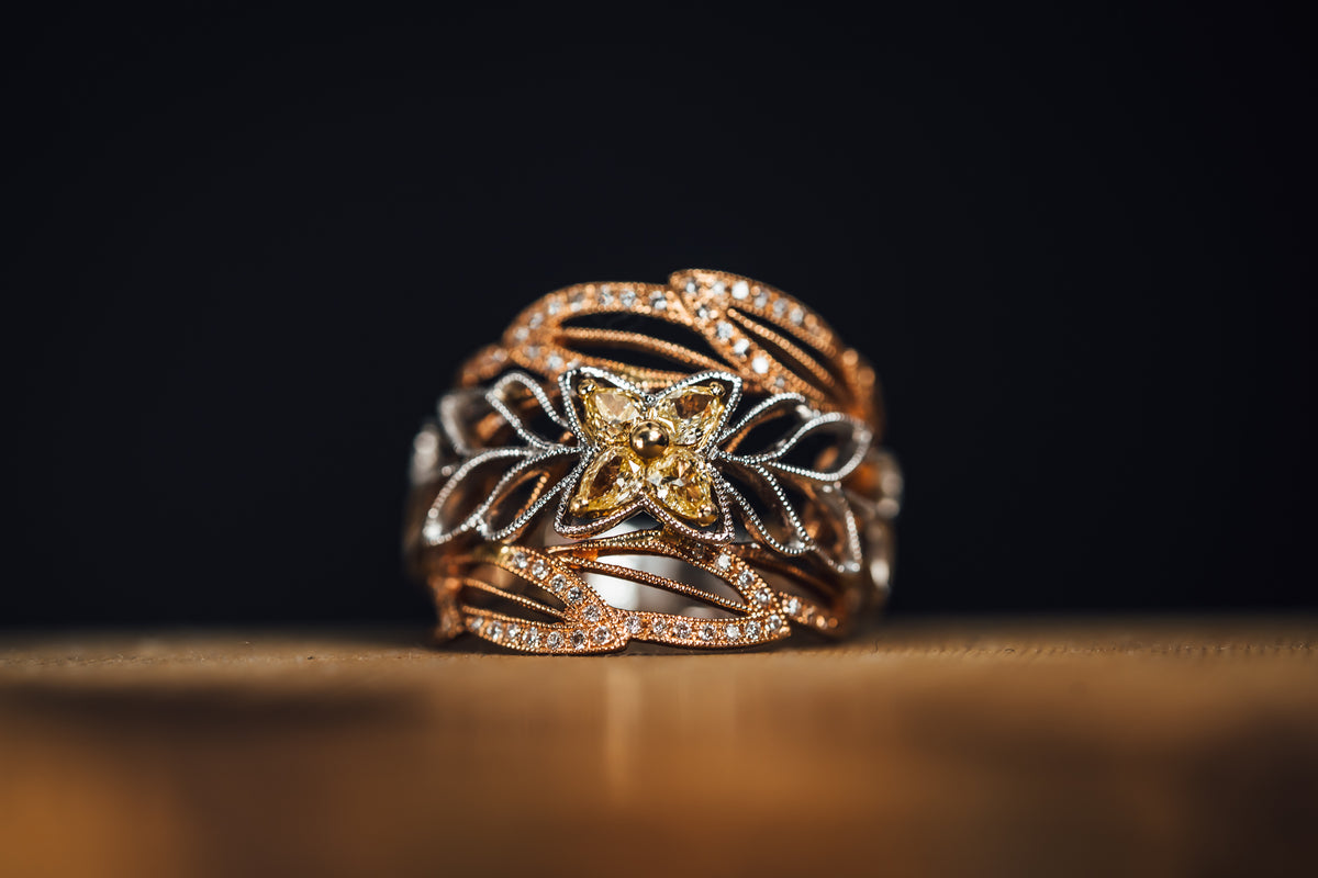 14k Tri-Color Yellow Diamond Ring