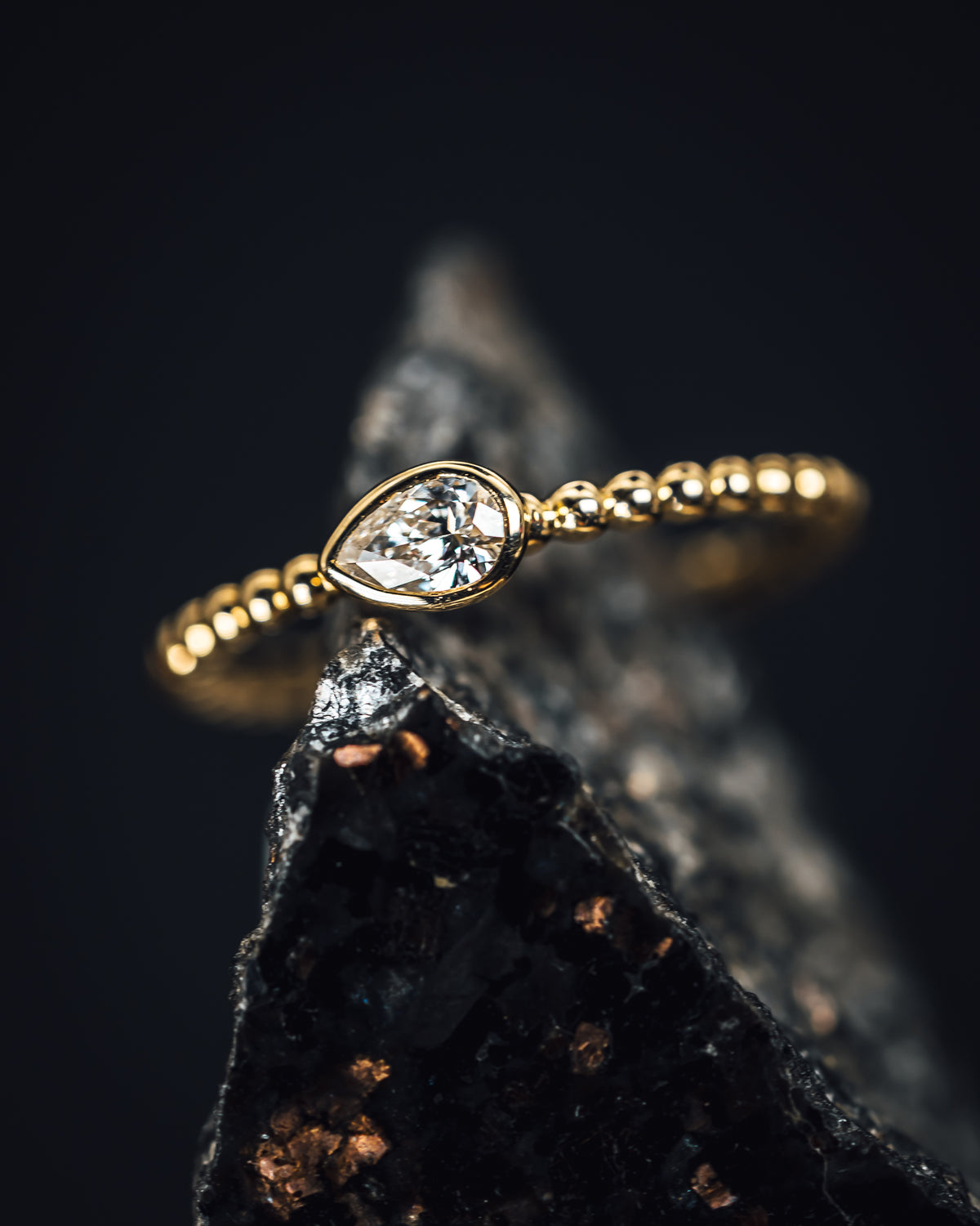 14k Yellow Gold Pear Shaped Solitaire Diamond Ring