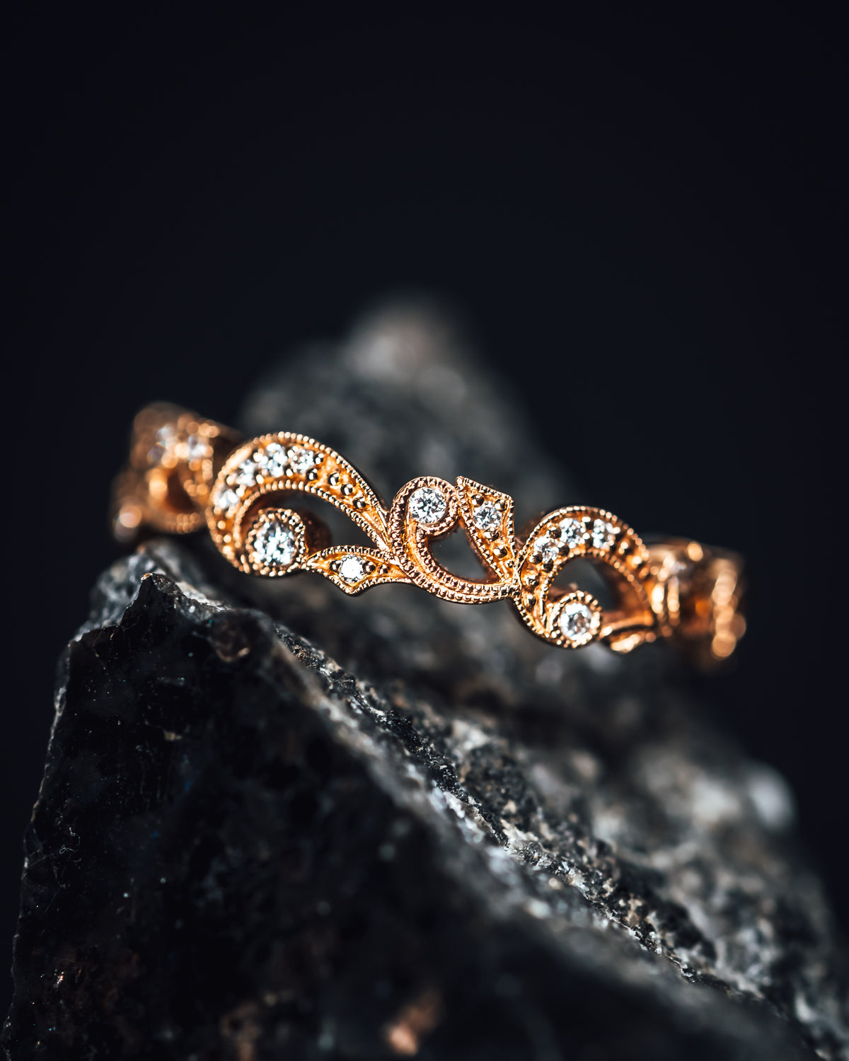 14K Rose Gold Diamond Stackable Band