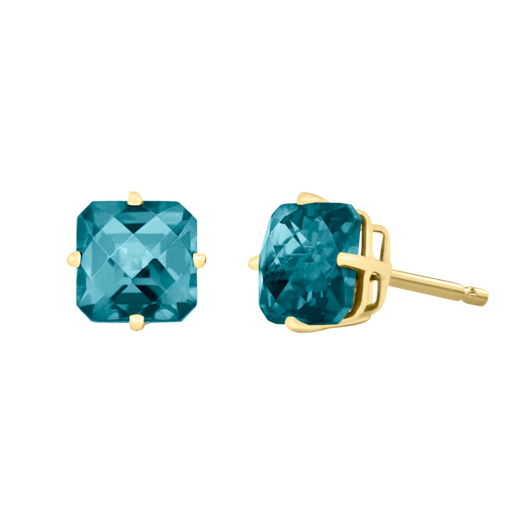 14k Yellow Gold London Blue Topaz Stud Earrings