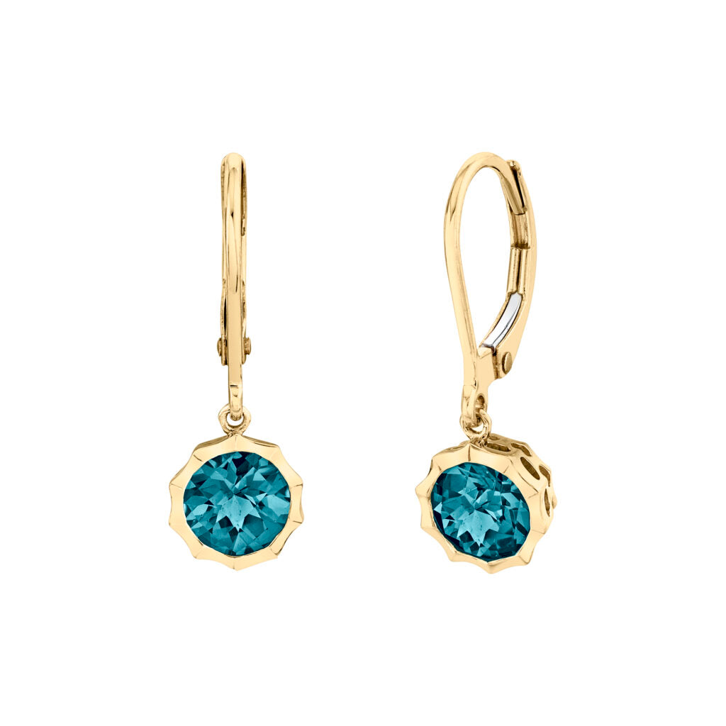 14k Yellow Gold London Blue Topaz Drop Earrings