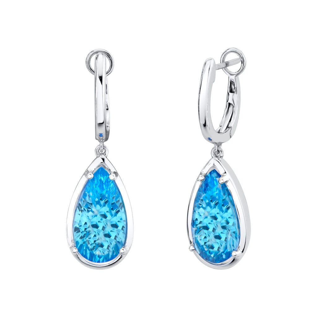 14k White Gold Blue Topz Drop Earrings