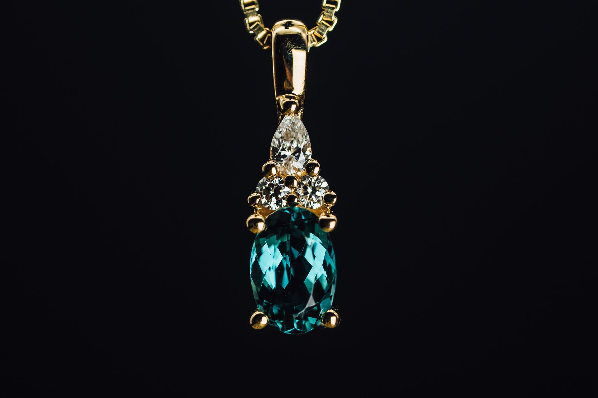 14k Yellow Gold Oval Green Tourmaline and Diamond Pendant