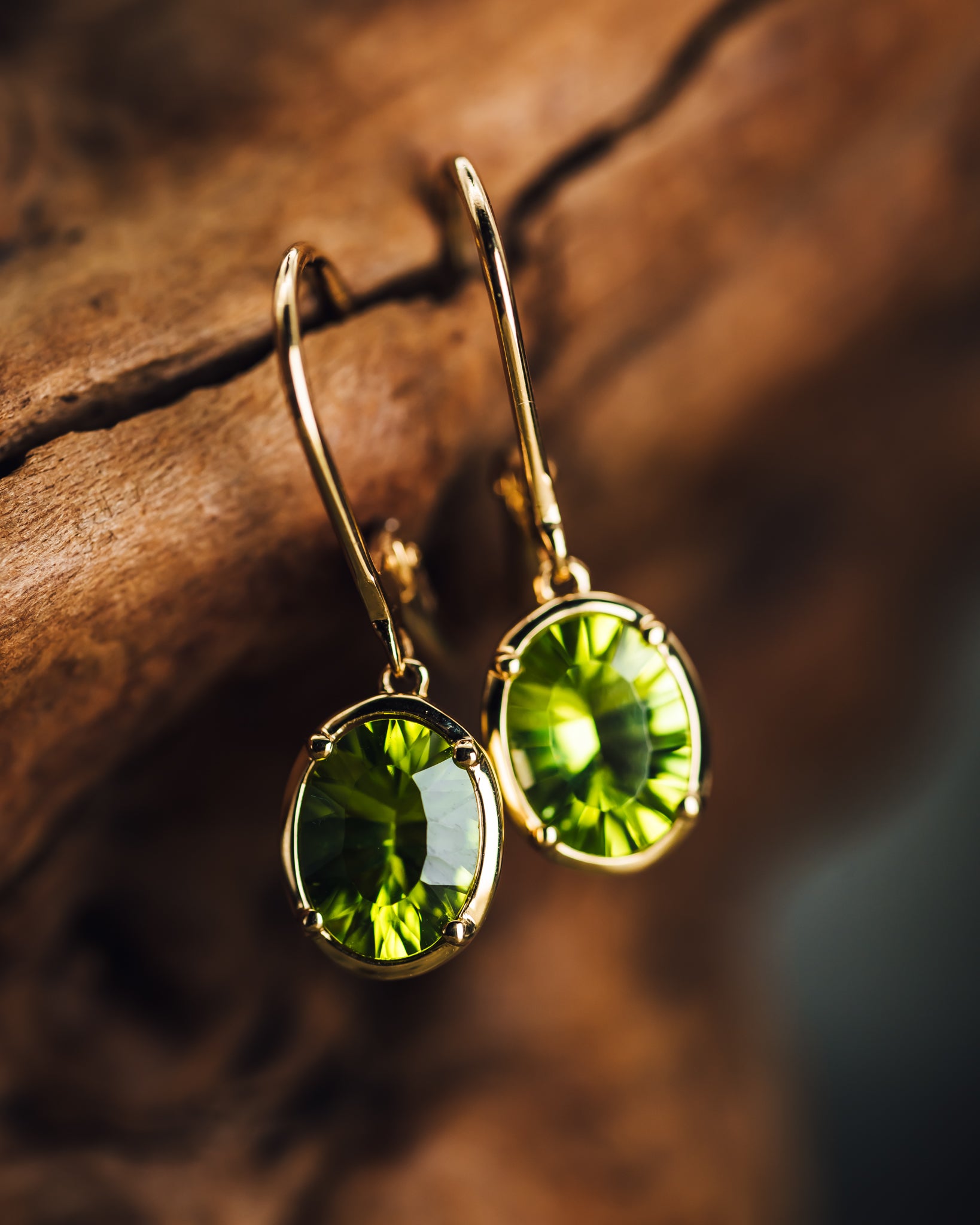 14k Yellow Gold Peridot Drop Earrings