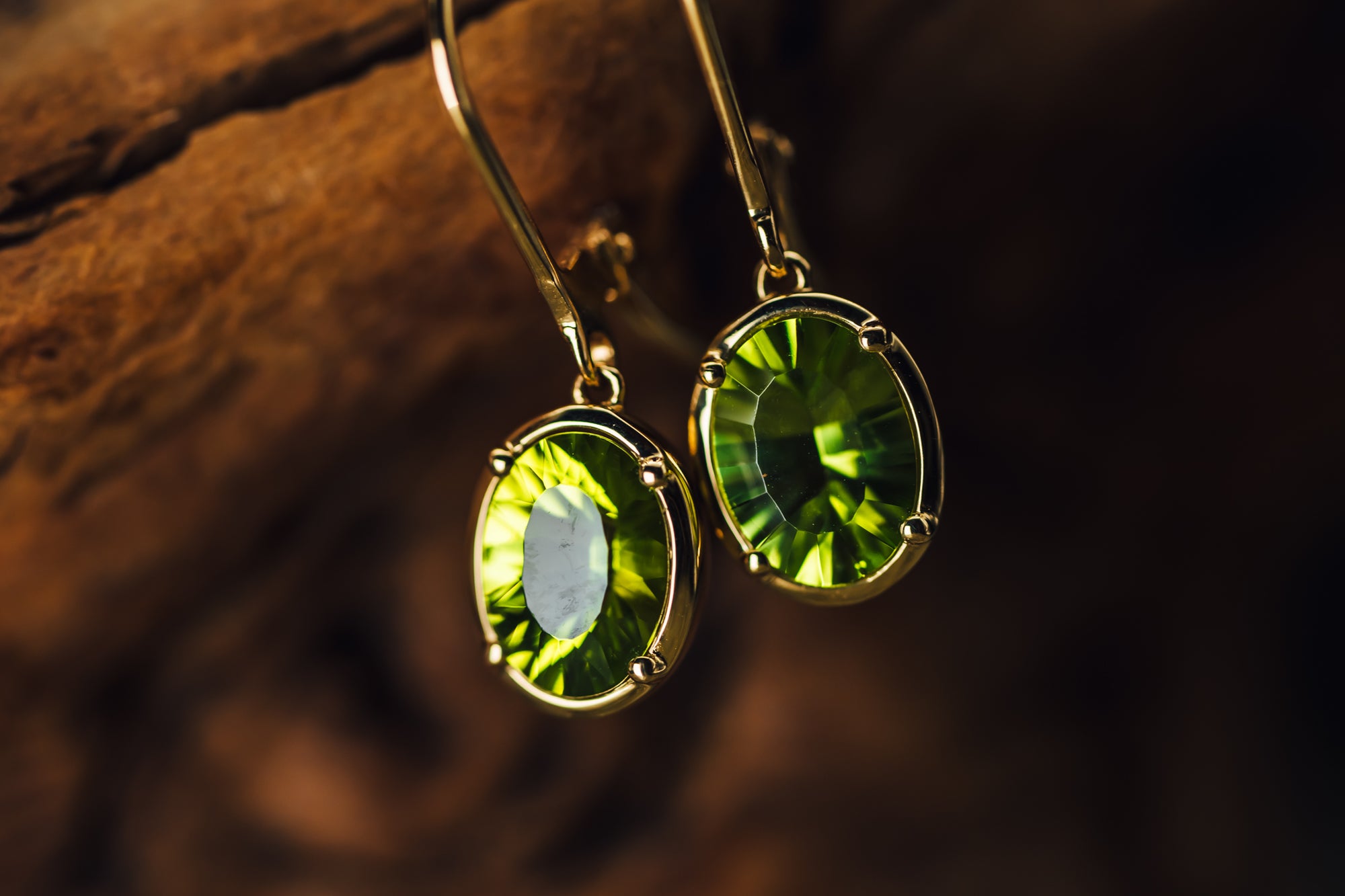 14k Yellow Gold Peridot Drop Earrings