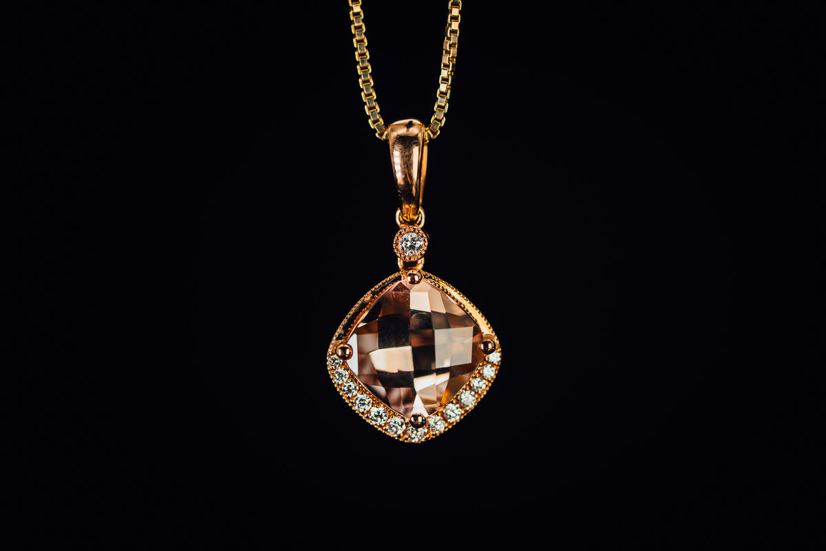 14k Rose Gold Morganite and Diamond Pendant