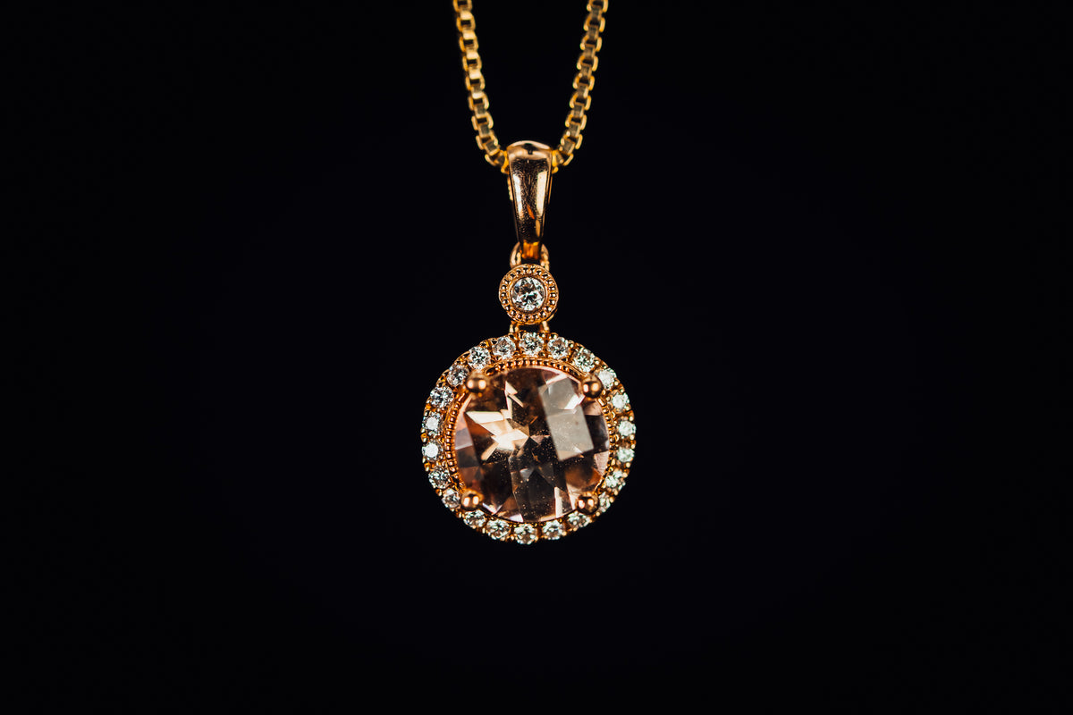 14k Rose Gold Morganite and Diamond Pendant